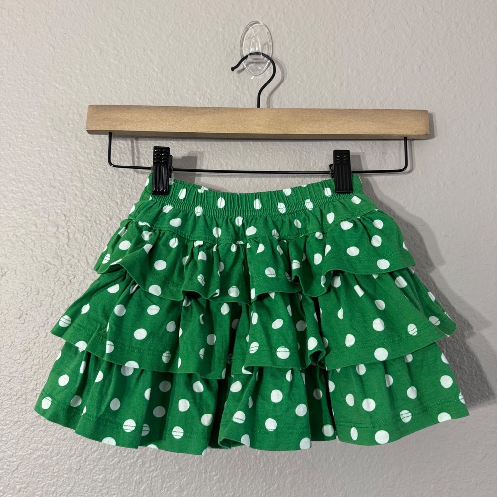 Hanna Andersson Girl's Size 110cm/5 Green Polka‎ Dot Ruffle Tiered Skort